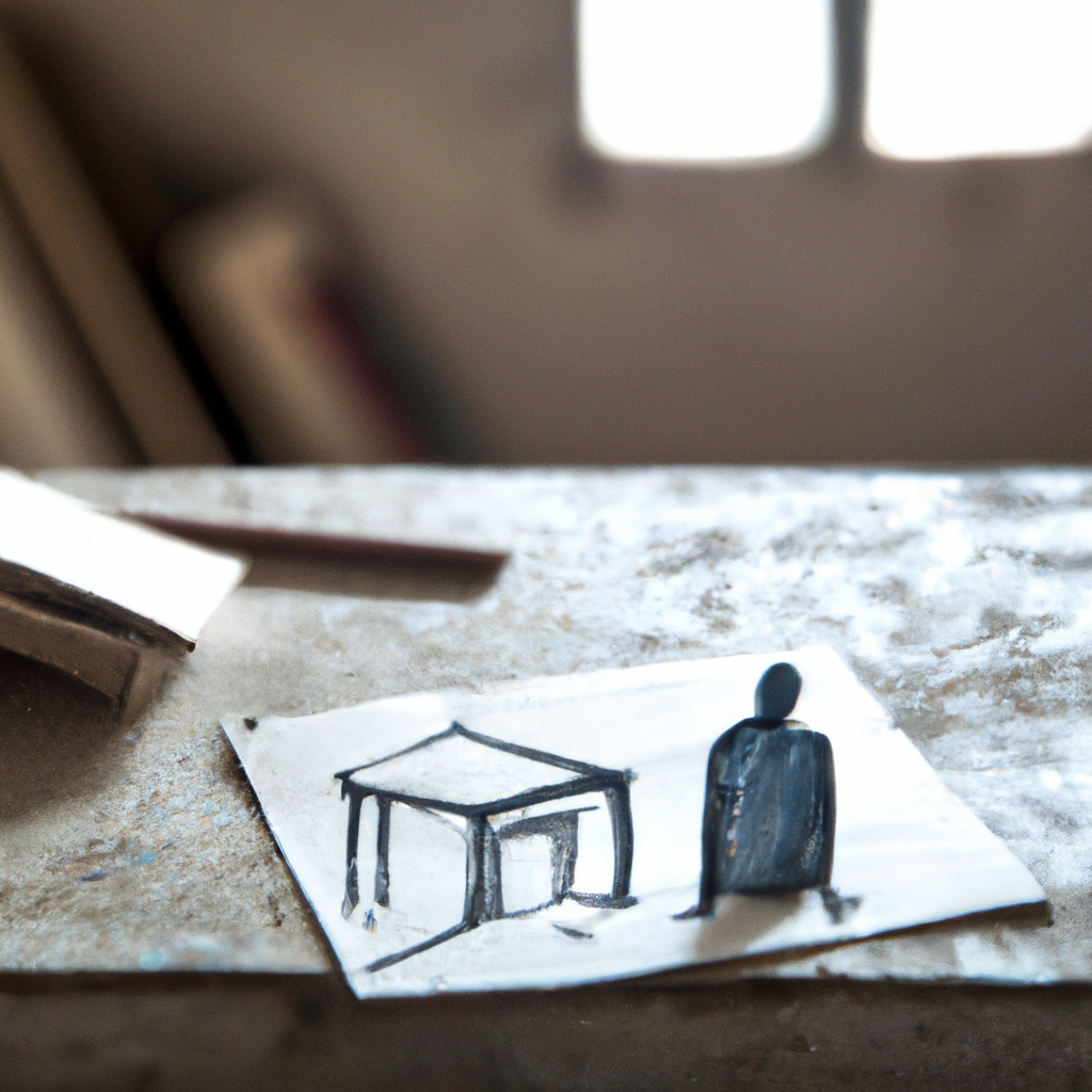 Mesa minimalista con storyboard de cómic, hojas de diseño de personaje y tableta gráfica en un estudio luminoso